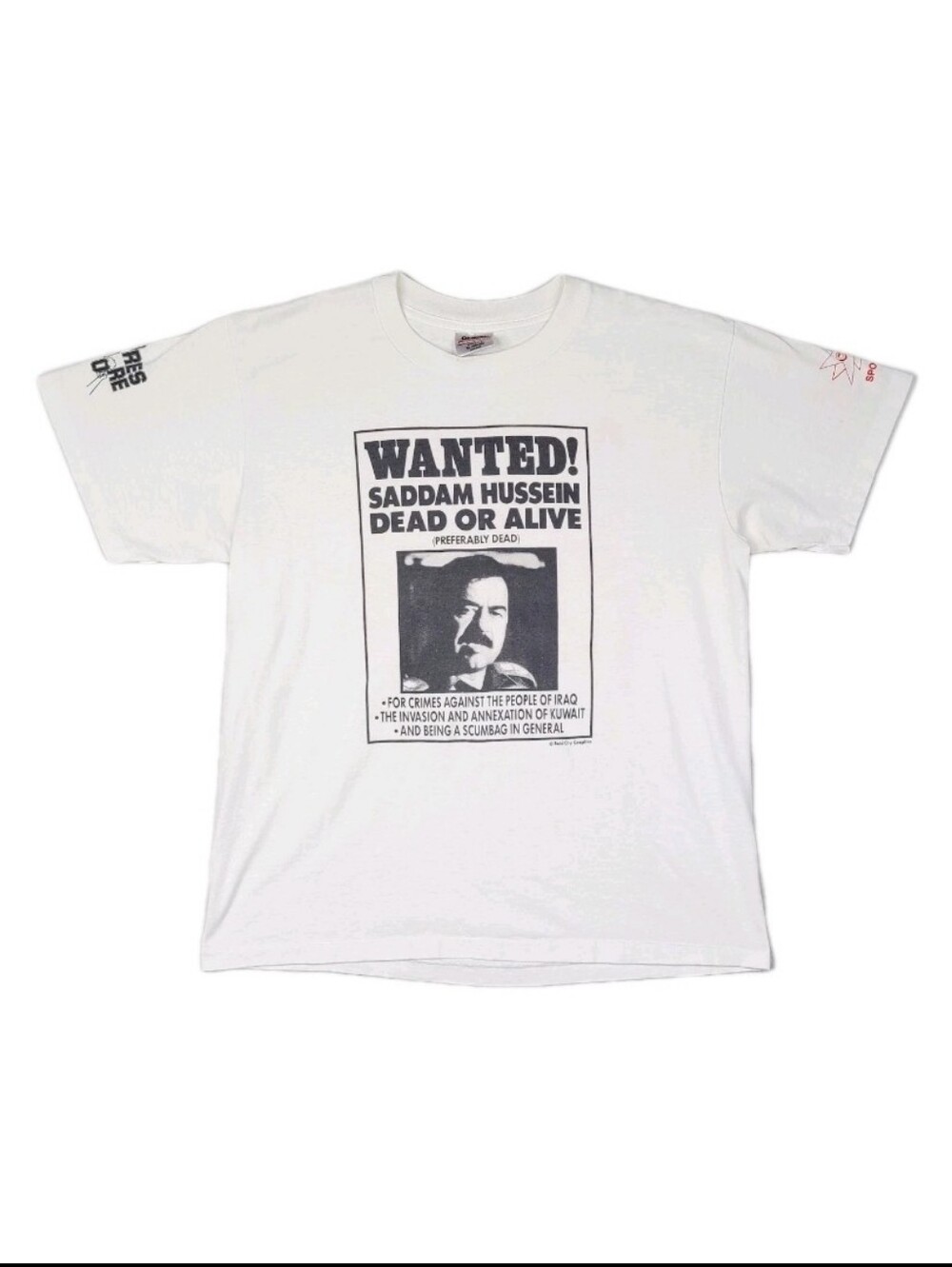 Vtg Saddam Hussein Wanted DEAD Or Alive (Preferably DEAD) Single Stitch Shirt XL